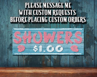 Showers 1 Dollar - Fun Outdoor Shower Metal Sign -  Beachy Looking Color Imprint On Rustproof Aluminum - THC20034-A