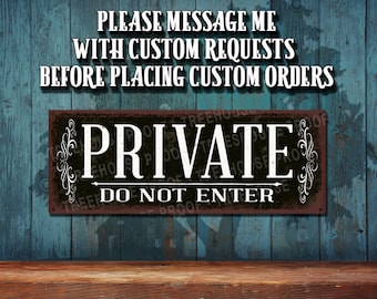 Private Do Not Enter Metal Sign:  -Serif Black Rustic Looking Sign - Color Imprint On Rustproof Aluminum - Made in the USA - THC2875-A