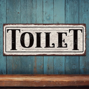 Toilet Sign • Distressed White • Rustic Looking Aluminum Sign - Color Imprint On High Quality Rustproof Aluminum - Made in USA - THC2687-A