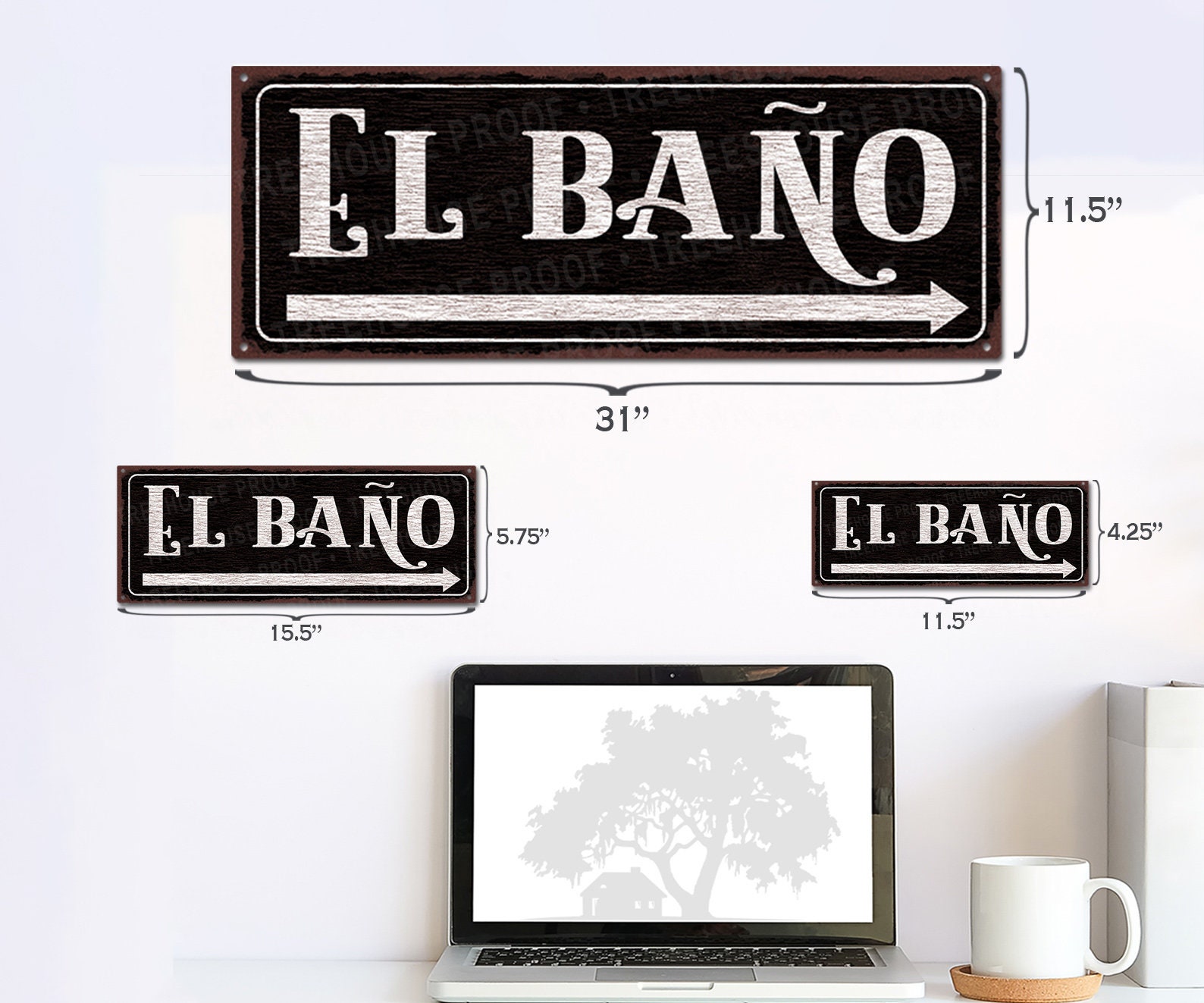 EL BAÑO With Right Arrow Rustic Looking Metal Sign Spanish Bathroom ...