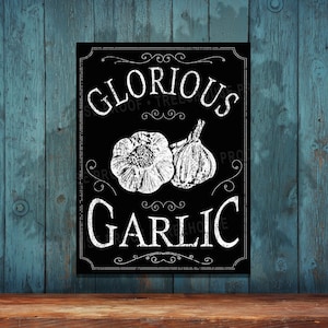 Glorious Garlic - Rustic Looking Black Metal Sign - Customizable Color Imprint on Rustproof Aluminum - Made in the USA - THC1086-A