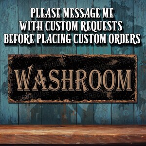 Washroom Sign • Distressed Black & Brown • Rusted Looking Aluminum Sign - Full Color Imprint On Rustproof Aluminum - Made in USA - THC2264-A