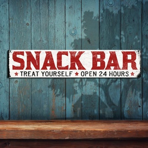 Snack Bar Metal Sign - Rustic Looking Metal Sign • Customizable • Color Print On Rustproof Aluminum Made In USA - THC5018-A