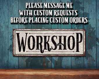 Workshop Metal Sign - Distressed White Rustic Looking Aluminum Sign - Color Imprint On Rustproof Aluminum • Made In The USA • THC2854-A