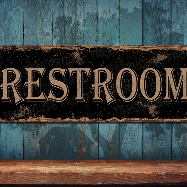 Restroom Sign • Distressed Black & Brown • Rusted Looking Aluminum Sign - Full Color Imprint On Rustproof Aluminum - Made in USA - THC2730-A