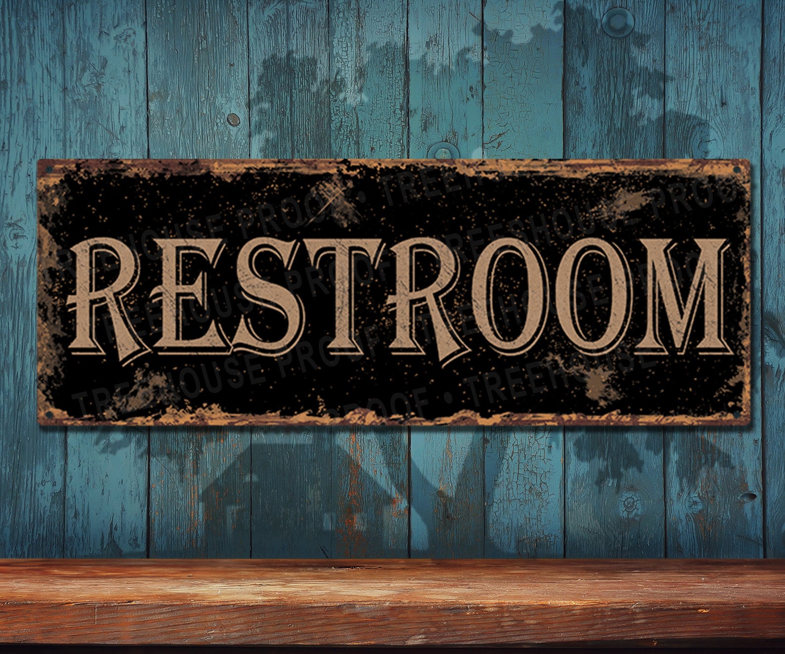 Restroom Sign • Distressed Black & Brown • Rusted Looking Aluminum Sign ...