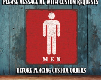 Mens Restroom Male Icon Metal Sign - Customizable - Rustic Looking • Color Print - THC3010-A