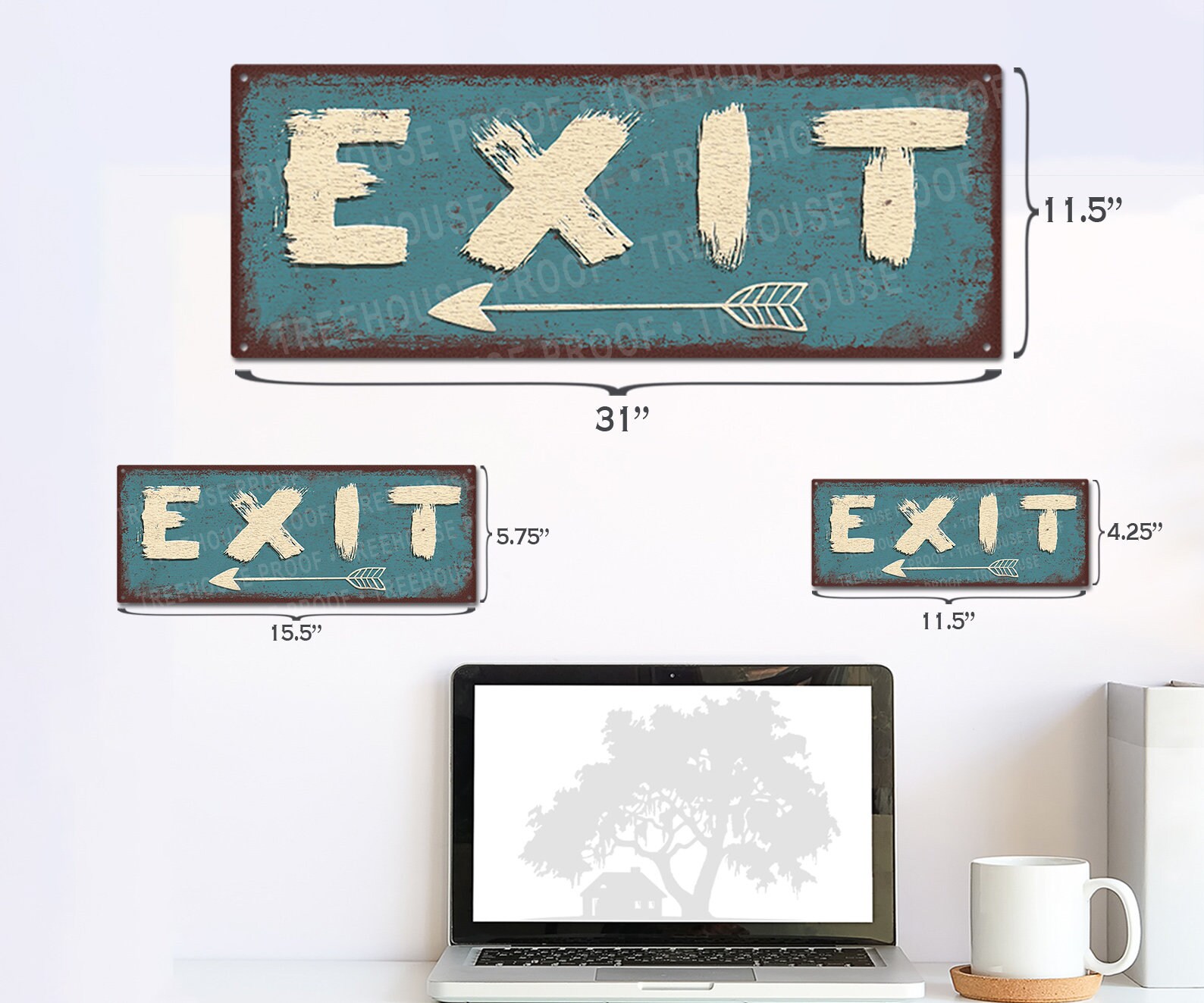 Exit Metal Sign: Right Arrow Rustic Looking - Customizable - Print on ...