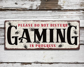 Gaming Do Not Disturb - Rustic Looking Metal Sign • Customizable • Color Print On Rustproof Aluminum - Made In USA - THC2052-A
