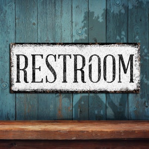 White Restroom Sign • White Heavily Distressed Look • Rustic Looking Aluminum Sign - Color Imprint  - Made in USA • THC2636-A