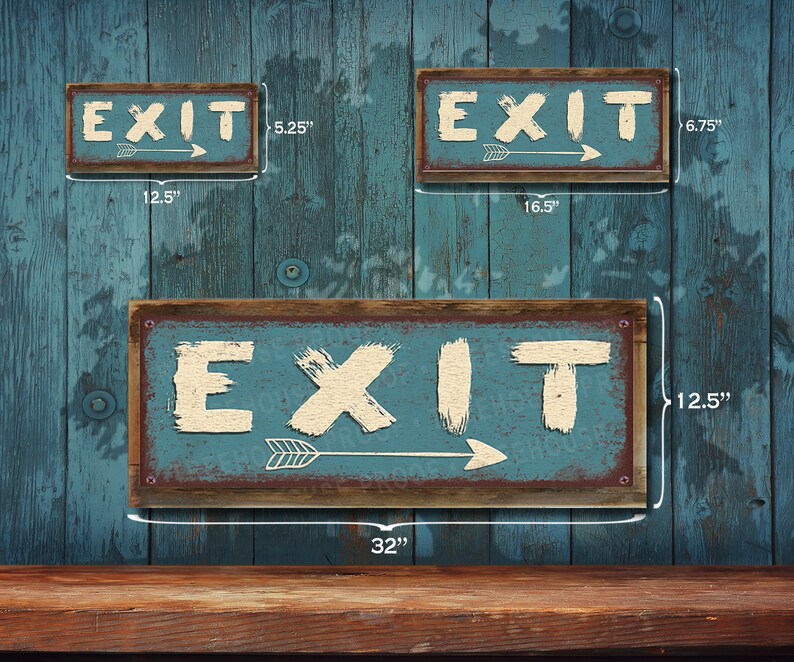 Exit Metal Sign: Right Arrow Rustic Looking - Customizable - Print on ...