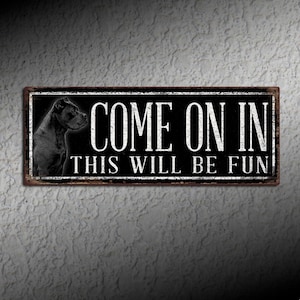 Come On In Cane Corso Beware of Dog Sign Rustic Looking Metal Sign - Customizable Color Imprint on Rustproof Aluminum - USA Made - THC2283-A