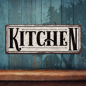 Kitchen Sign Distressed White Rustic Looking Aluminum Sign Color Imprint On Rustproof Aluminum THC2496-A image 1