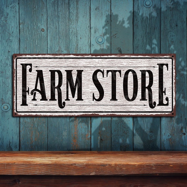 Farm Store Sign - Metal Sign - White Rustic Looking Aluminum Sign • Customizable Color Imprint on Rustproof Aluminum • USA Made THC2564-A