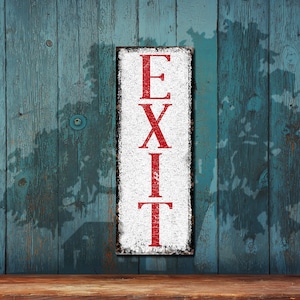 Exit  • Vertical Metal Sign • Red & White Vintage Looking • Customizable • Color Imprint On Rustproof Aluminum • Made In USA •  THC2869-A