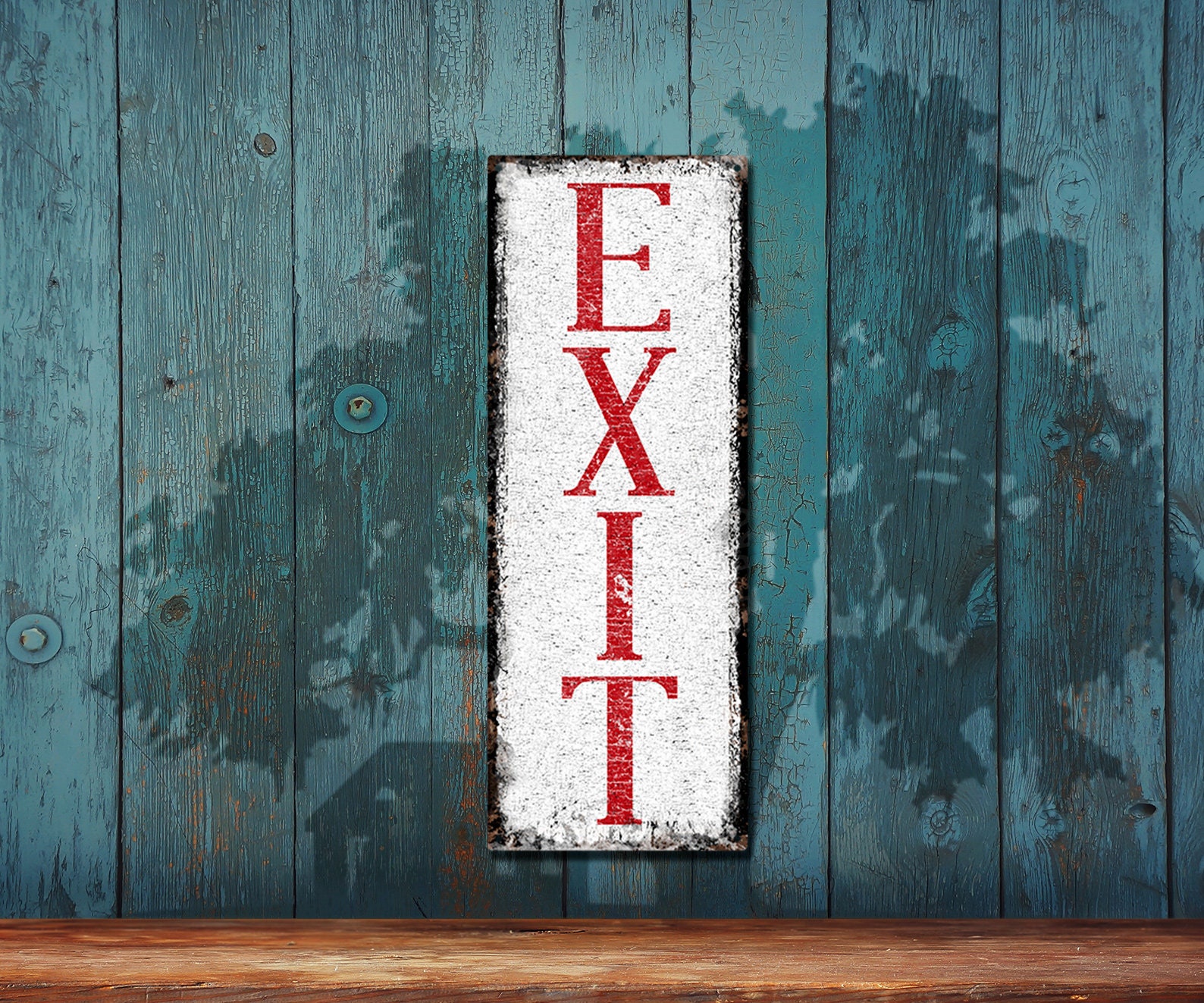 Exit  • Vertical Metal Sign • Red & White Vintage Looking • Customizable • Color Imprint On Rustproof Aluminum • Made In USA •  THC2869-A