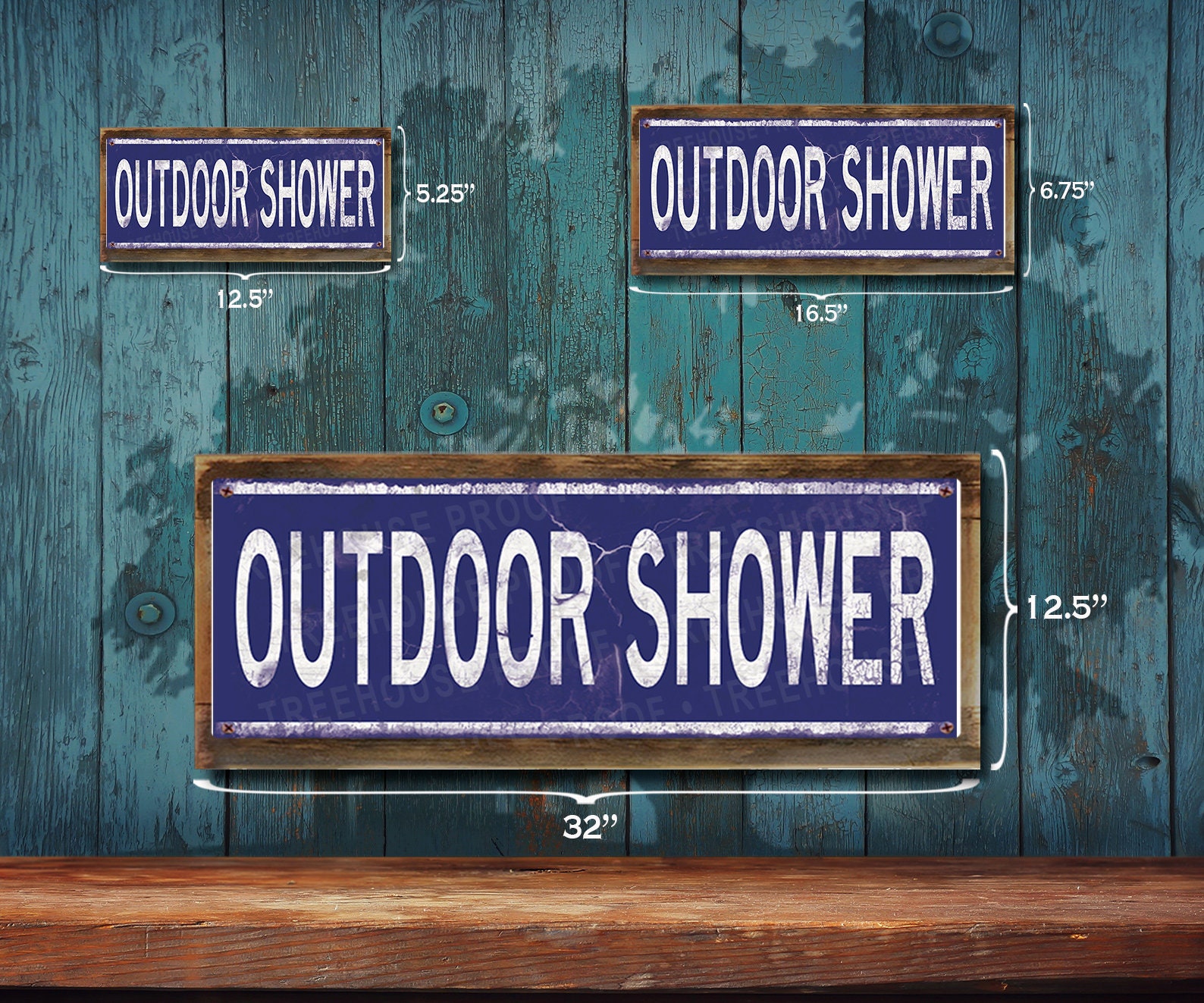 Outdoor Shower Navy Blue Metal Sign: - Rustic Looking Sign - Full Color ...