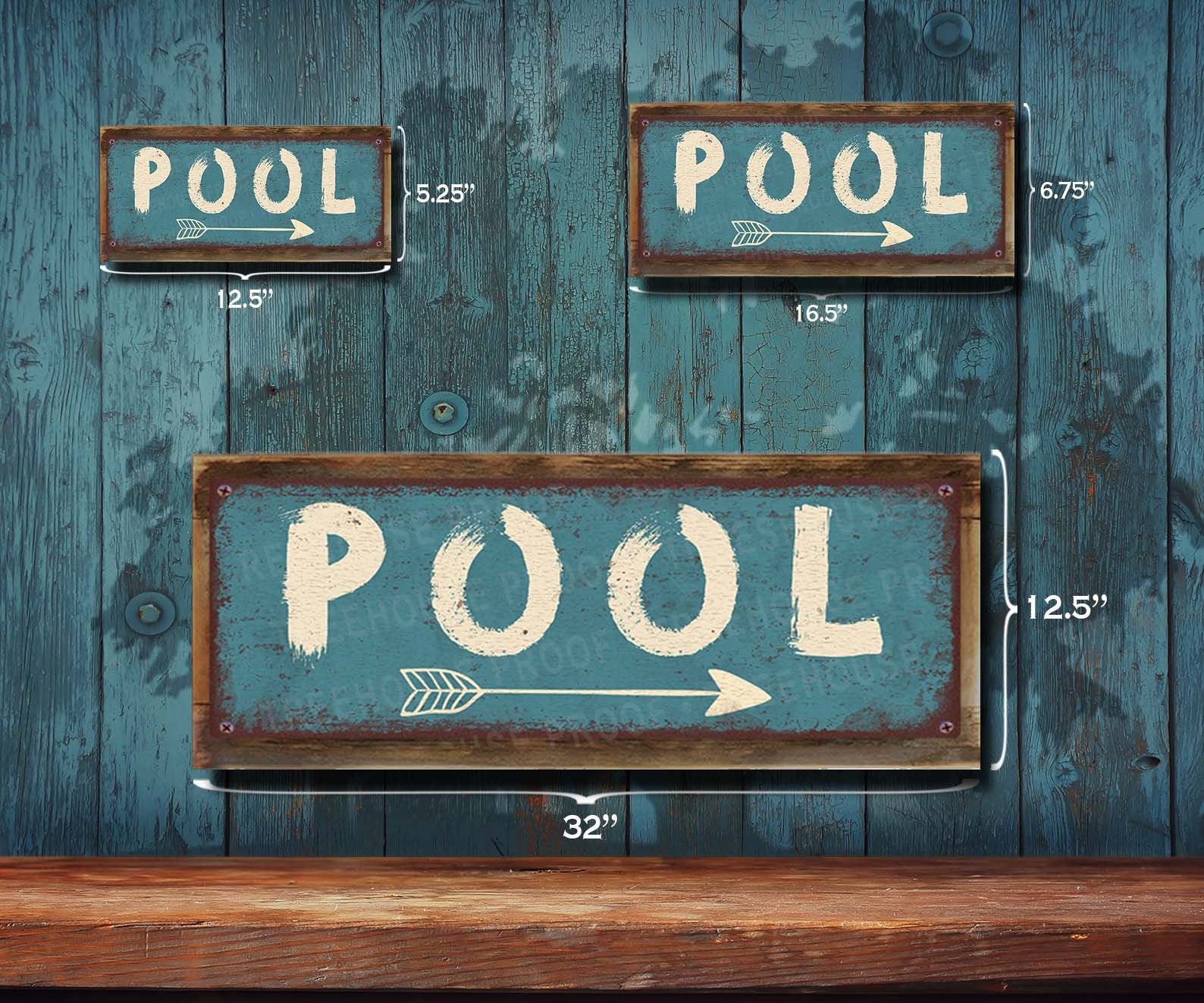 Pool Sign With Arrow Pointing Right Rustic Aluminum Sign Etsy