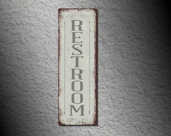 Rustic Antique White - Vertical  Restroom Aluminum Sign • THC2207-A