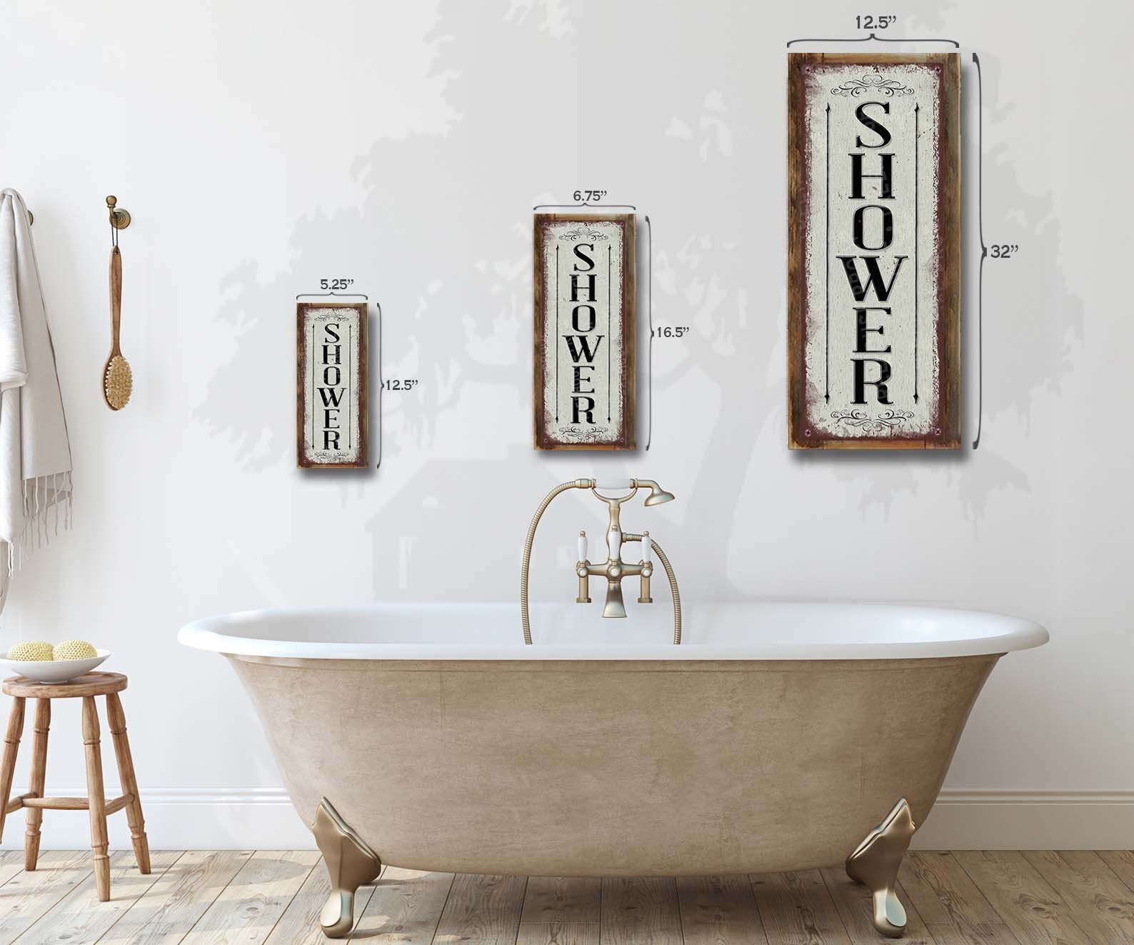 Vertical Shower Metal Sign • Antique White • Rustic Looking ...