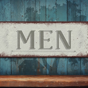Men Sign Antique White - Rustic Looking Metal Sign - Color Imprint On Rustproof Aluminum - Made in the USA - THC2689-A
