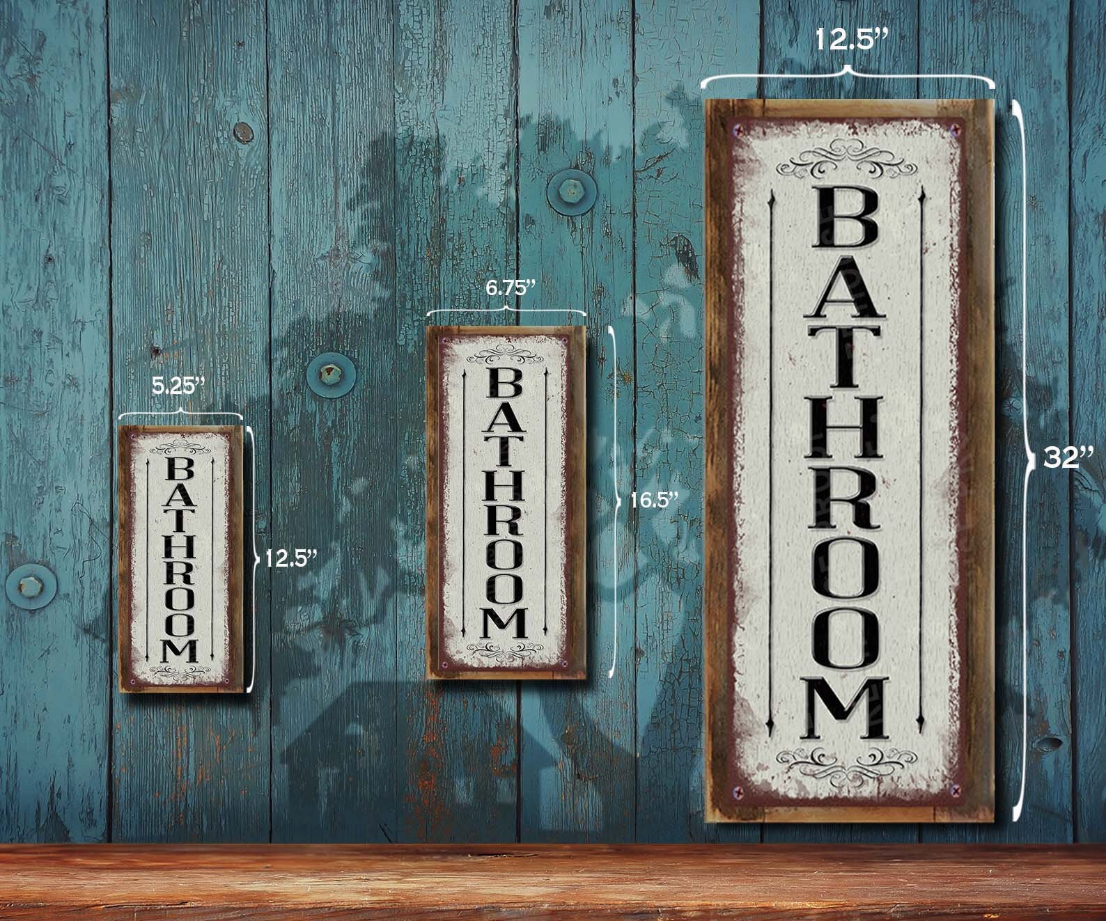 Bathroom Sign Vertical Antique White Rustic Looking Aluminum - Etsy