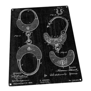 Handcuffs Black United States Patent - Rustic Looking Metal Sign - Color Imprint on Rustproof Aluminum - Made in the USA - THC1041-A