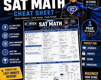 Fiche de révision de maths pour le SAT 2026 | Fiche d'étude imprimable | Révision rapide | PDF 300 DPI