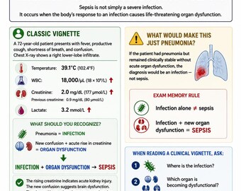 Guide d'étude sur la septicémie, série de 5 vignettes cliniques pour la maîtrise de la septicémie et du choc septique, révision pour l'examen d'infirmier(ère) en médecine, PNG