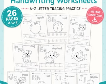 Fiches d'écriture de l'alphabet (A-Z) | 26 pages à imprimer pour s'entraîner à tracer les lettres | Apprentissage de l'alphabet pour la maternelle et le CP | Téléchargement instantané