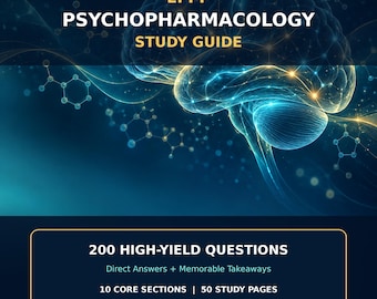 EPPP Psychopharmacology Study Guide, 200 High Yield Questions and Answers, Psychology Exam Prep, Digital PDF Download