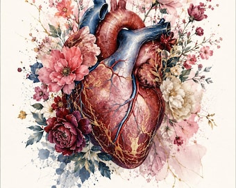 Cœur en fleurs - Décoration murale médicale | Téléchargement numérique