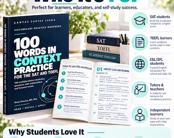 100 Words in Context Practice for Sat and Toefl Vocabulary Workbook PDF, Multiple Choice English Test Prep, Digital Download