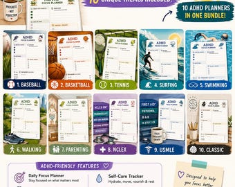 Ensemble de planificateurs de concentration pour TDAH | 10 planificateurs imprimables et compatibles avec les tablettes
