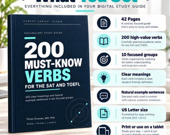 200 Must-Know Verbs for Sat and Toefl Vocabulary Study Guide PDF, 42-Page Printable Digital Download, ESL Academic English