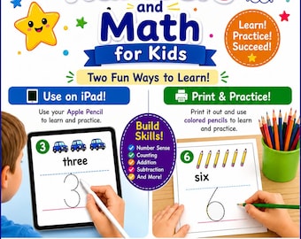 Cahier d'exercices imprimable pour enfants : compter de 1 à 20, activités d'addition et de soustraction, fiches de mathématiques préscolaires au format PDF, feuilles de traçage pour iPad