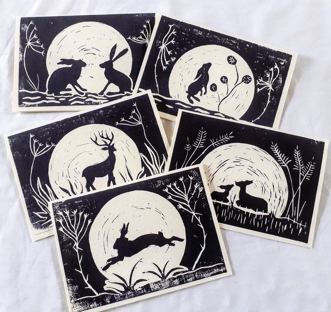 The Moon Card Collection. Pack of 5 Blank Greetings Cards - Etsy