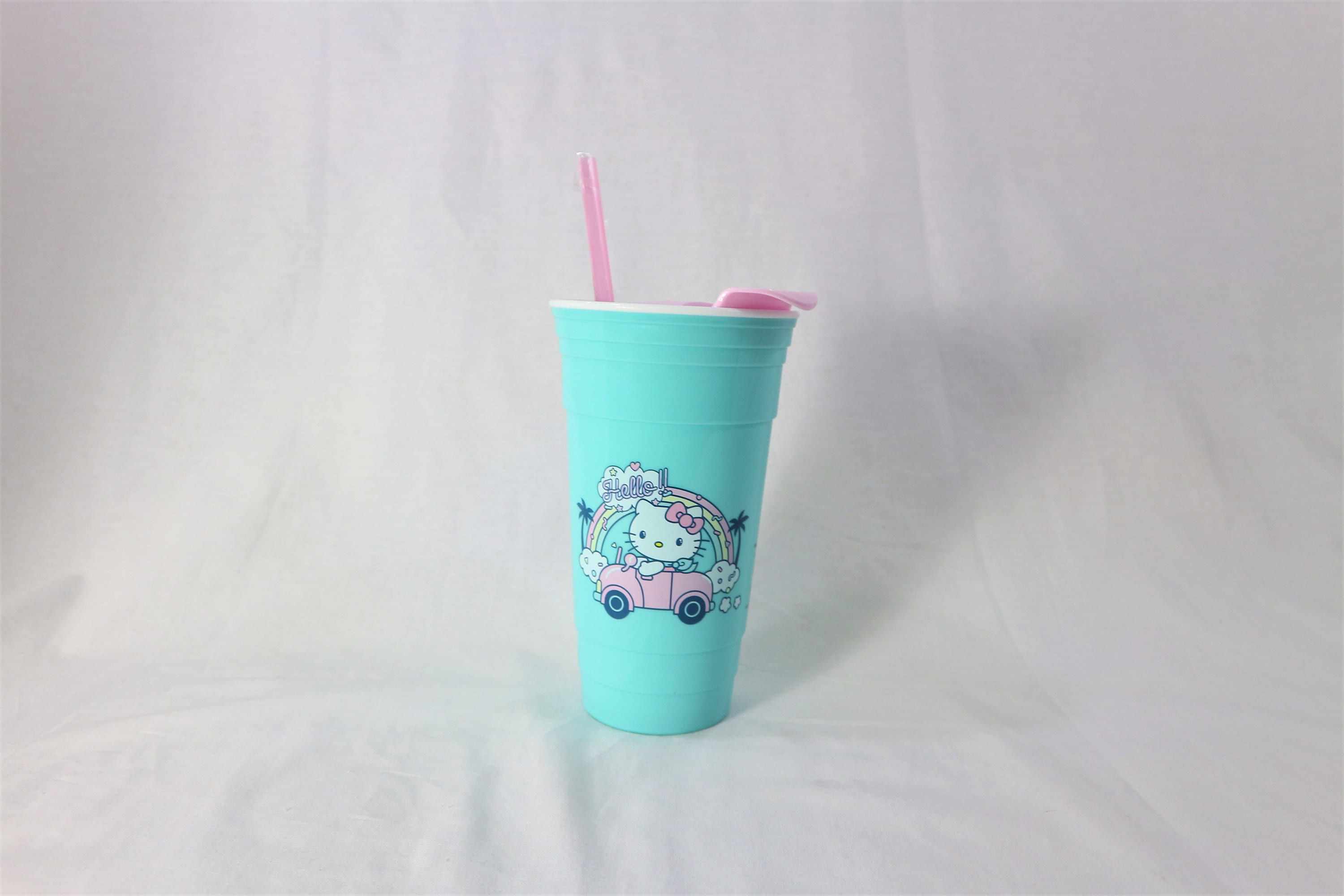 Silver Buffalo Sanrio Hello Kitty Pink Plastic Tumbler With Lid and Straw |  Holds 32 Ounces