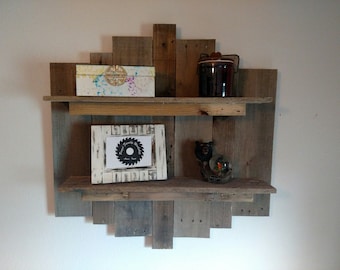 Rustic reclaimed wood shelf