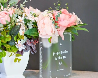 Magic Acrylic Book Vase for Book and Flower Lovers Gifts Magic-inscribed Home Decor  Centrepiece for Events, Birthdays, and Housewarmings