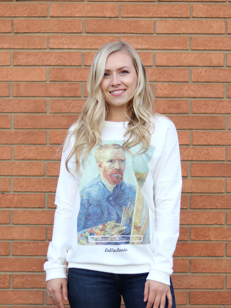LaVieLente Women/'s Long Sleeve Graphic Cotton Sweatshirt Van Gogh Portrait
