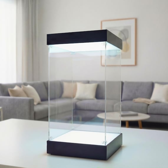 Dual-Lighting LED Acrylic Display Case Glue-Free Clear Box Stackable Collectibles Showcase