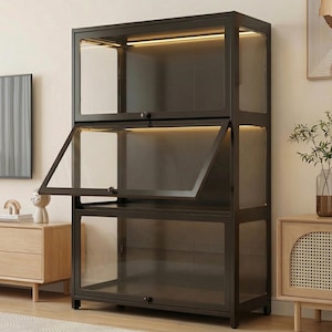 Vitrina LED para objetos de colección, alta, a prueba de polvo y con puertas de vidrio templado.