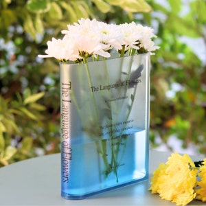 Acrylic Book Vase for Flowers Bookshelf Decor Modern Home Decor for Book and Flower Lovers Gifts for Events, Birthdays, and Housewarmings Blue Fade