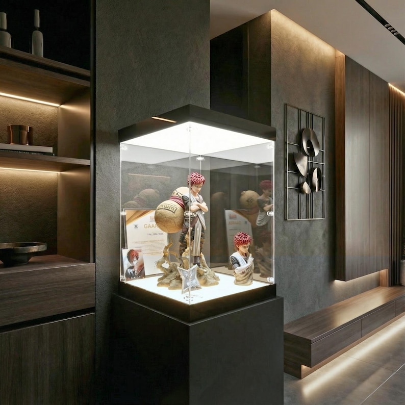 Dual-lighting LED Acrylic Display Case Glue-free Clear Box Stackable ...