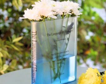 Vase livre en acrylique Le langage des fleurs, couleur estompée Décoration d'intérieur chic pour les amateurs de livres, Cadeau parfait pour un anniversaire ou une pendaison de crémaillère