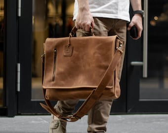 Bolso portátil, maletín de cuero hecho a mano para hombre portátil de 15 pulgadas, regalos para hombres, cartera para hombre, bolso Messenger para hombres, maletín personalizado para hombres