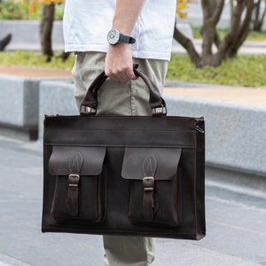 Sac pour ordinateur portable en cuir, porte-documents en cuir pour homme avec gravure laser, cartable en cuir pour homme, sac messager, cartable personnalisé pour ordinateur portable