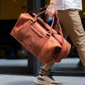 Leather Duffle bag for Men with Personalization, Full Grain Leather Weekender Bag with Laser Engraving, Handmade Personalized Gym Bag