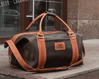 Travel bag for him, Leather duffle bag, Duffle bag men leather, Overnight bags for men, Weekender bag with monogram, Leather gym bag,